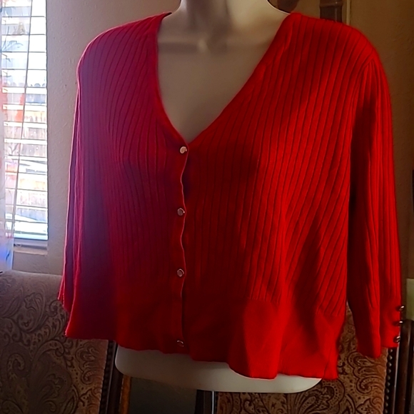 Tint and shadow red crop cardigan large size - Picture 1 of 4
